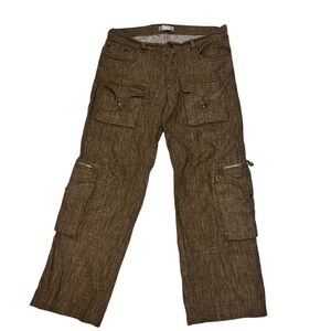 ZEUS 100% Linen Cargo Pants Brown W36 L32 – Utility Y2K | Workwear Streetwear